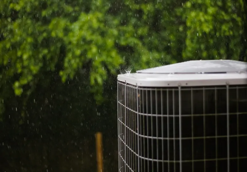 Technician working on an outdoor air conditioner